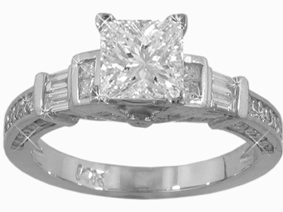 2.14 ct. TW Princess Cut Diamond Antique Style Engagement Ring