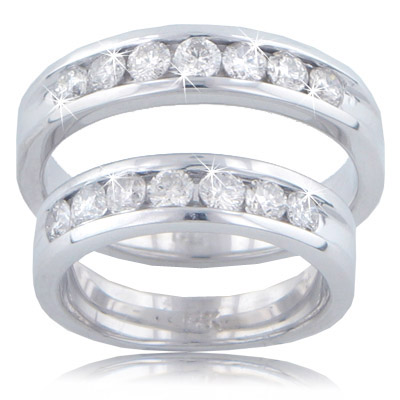 1.65 Ct. TW His & Hers Channel Set Round Diamond Wedding Bands in 14 kt. Comfort Fit Rings