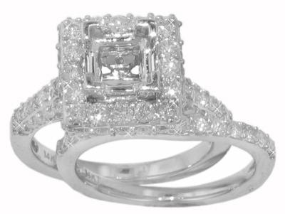 2.75 Ct. Round Diamond Halo Semi Mount and Matching Band