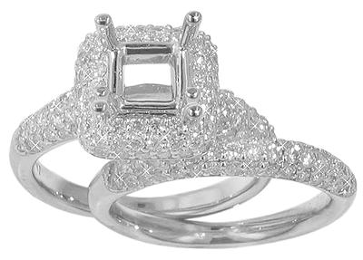 2.00 Ct. TW Round Diamond Micro Pave Halo Engagement Mount with Wedding Band