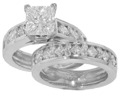 3.35 Ct. TW Princess Cut Diamond Engagement Ring with Wedding Band