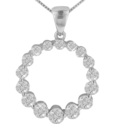 1.50 Ct. TW Graduating Round Diamond Circle Love Pendant in 14 kt. With 16â€ Chain