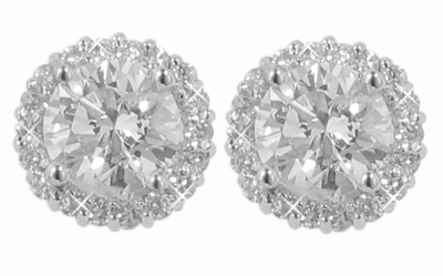 2.18 Ct. TW Round Diamond Stud Earrings in Halo Screw Back Mounts