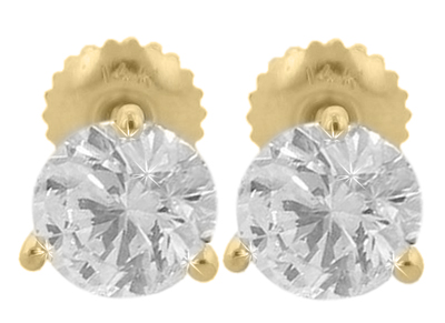 1.56 Ct. TW Round Diamond Stud Earrings in Three Prong Yellow Gold Screw Back Mounts
