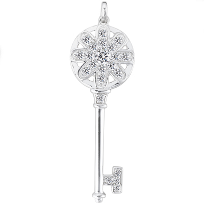 0.50 Ct. TW Round Diamond Floral Pattern Key Pendant in 14 kt. With 18â€ Chain