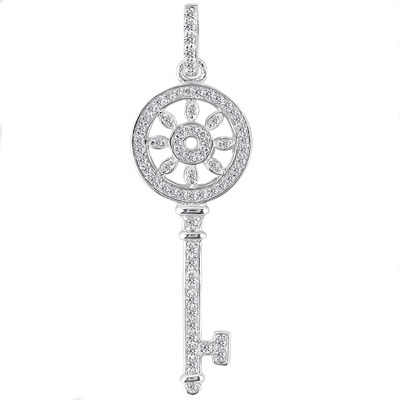 0.50 Ct. TW Pave Round Diamond Sunburst Key Pendant in 14 kt. With 18â€ Chain