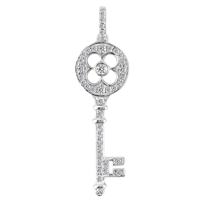0.55 Ct. TW Pave Round Diamond Cloverleaf Key Pendant in 14 kt. With 18â€ Chain
