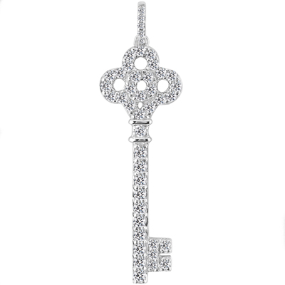 0.70 Ct. TW Pave Round Diamond Skeleton Key Pendant with Chain
