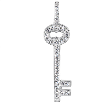 0.30 Ct. TW Pave Round Diamond Skeleton Key Pendant in 14 kt. With 18â€ Chain