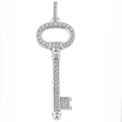 0.50 Ct. TW Pave Round Diamond Old Style Skeleton Key Pendant in 14 kt. With 18â€ Chain