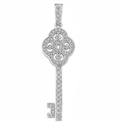 0.50 Ct. TW Pave Round Diamond Decorative Key Pendant in 14 kt. With 18â€ Chain
