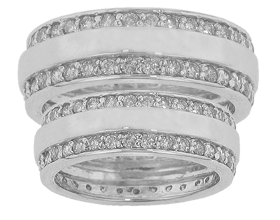 His & Hers Round Diamond Two Row Eternity Wedding Bands in 14 kt. Comfort Fit Rings
