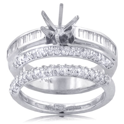 1.25 ct. TW ROUND and BAGUETTE CUT ENGAGEMENT MOUNT with WEDDING BAND