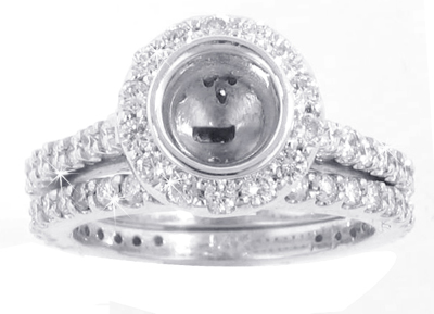 ROUND DIAMOND HALO SEMI MOUNT WEDDING SET