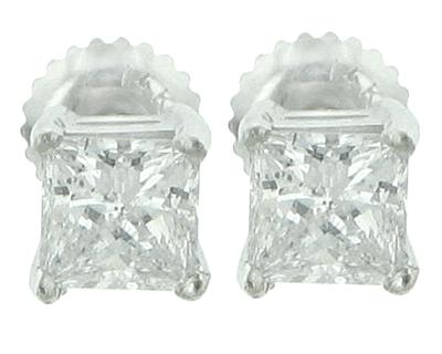 3.22 Ct. TW Princess Cut Diamond Studs in Screw Back Mountings