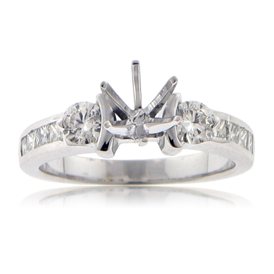 1.00 ct TW Ladies Round and Princess Cut Diamond Semi Mount