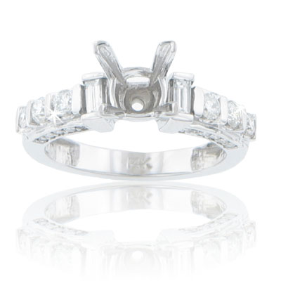 1.10 Ct. TW Round and Baguette Cut Diamond Engagement Semi Mount