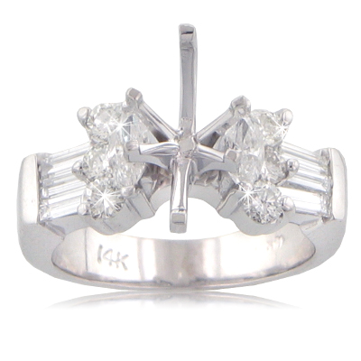1.50 ct tw Round and Baguette Diamond Semi Mount
