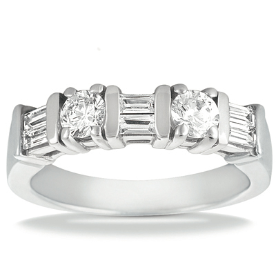 1.50 ct. TW Round and Baguette Diamond Wedding Band
