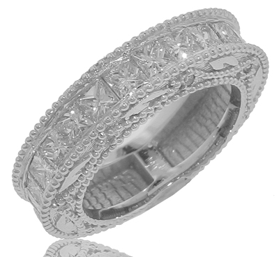 2.25 Ct. TW Ladies Princess Diamond Antique Style Wedding Band