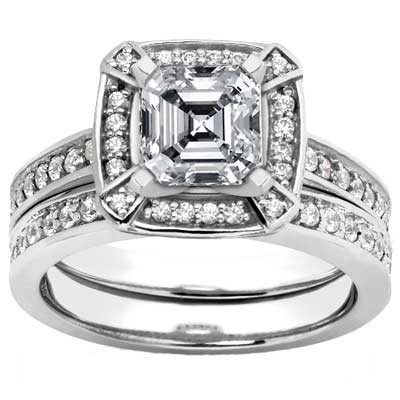 1.70 ct. TW Asscher Cut Diamond Engagement Ring Set