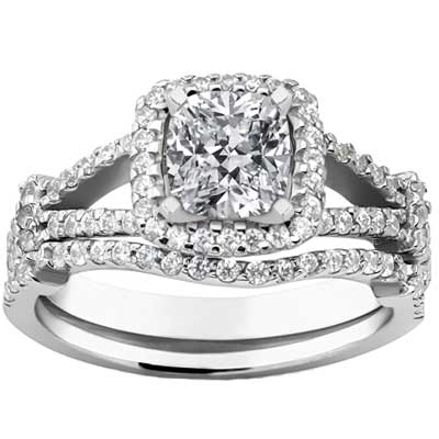 2.15 ct. TW Cushion Diamond Engagement Ring Set with Form Fit Band
