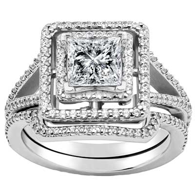 2.35 ct. TW Princess Diamond Engagement Ring Set with Matching Wedding Band
