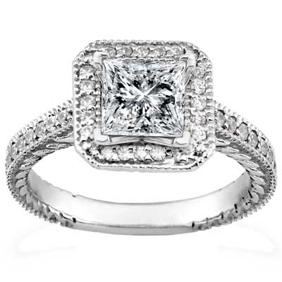 2.00 ct. TW Princess Diamond Antique Style Engagement Ring