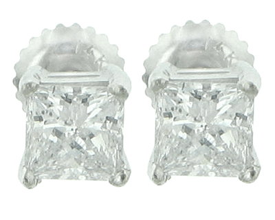 0.68 Ct. Tw Princess Diamond Stud Earrings In Screw Back Mountings