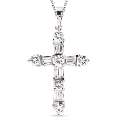 RP837MA 1.85 ct. TW Round and Baguette Cut Diamond Cross Pendant | MA ...