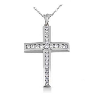 0.65 ct. TW Channel Set Round Diamond Cross Pendant