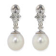 Natural 11 mm Pearl and 1.00 ct Diamond Accent 14 kt White Gold Drop Earrings