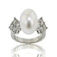 Ladies 0.80 ct Diamond Pearl Anniversary Ring in 14 K White Gold Mount