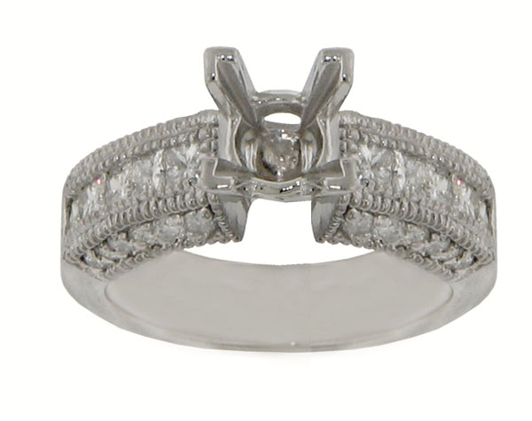 1.25 Ct. TW Round and Princess Diamond Engagement Channel Semi Mount