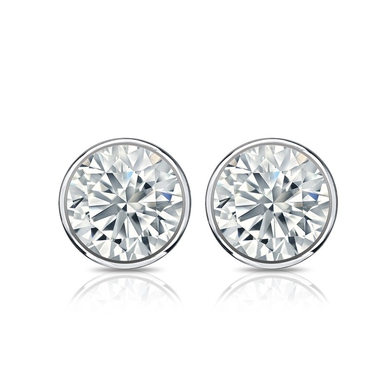 1.00 ct Round Cut Diamond Stud Earrings in Bezel Setting